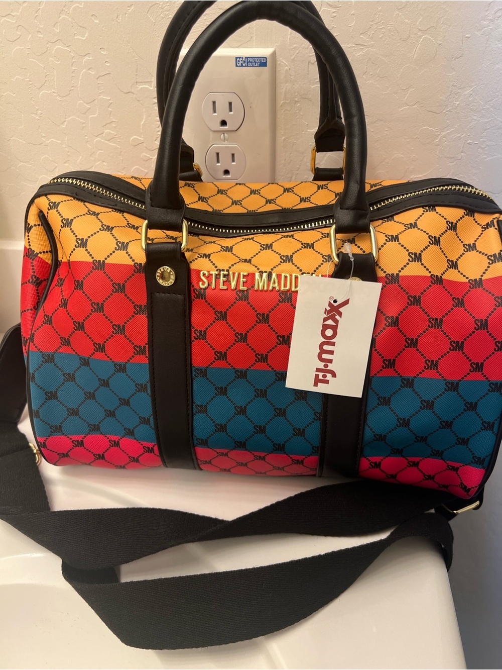 Steve Madden Multicolor Striped Canvas Duffel Bag - Black Trim